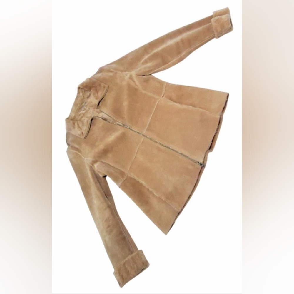 Guess Tan Suede Leather Jacket Patchwork Womens S… - image 1